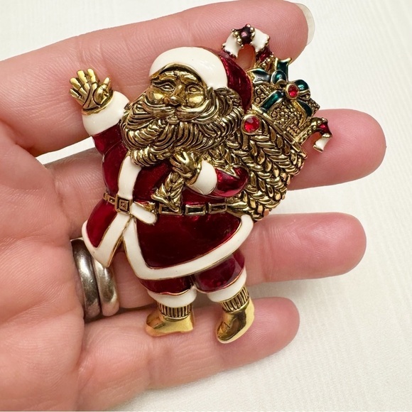 Christmas Santa High-End Enamel Vintage Figural Pin Brooch - Picture 9 of 12